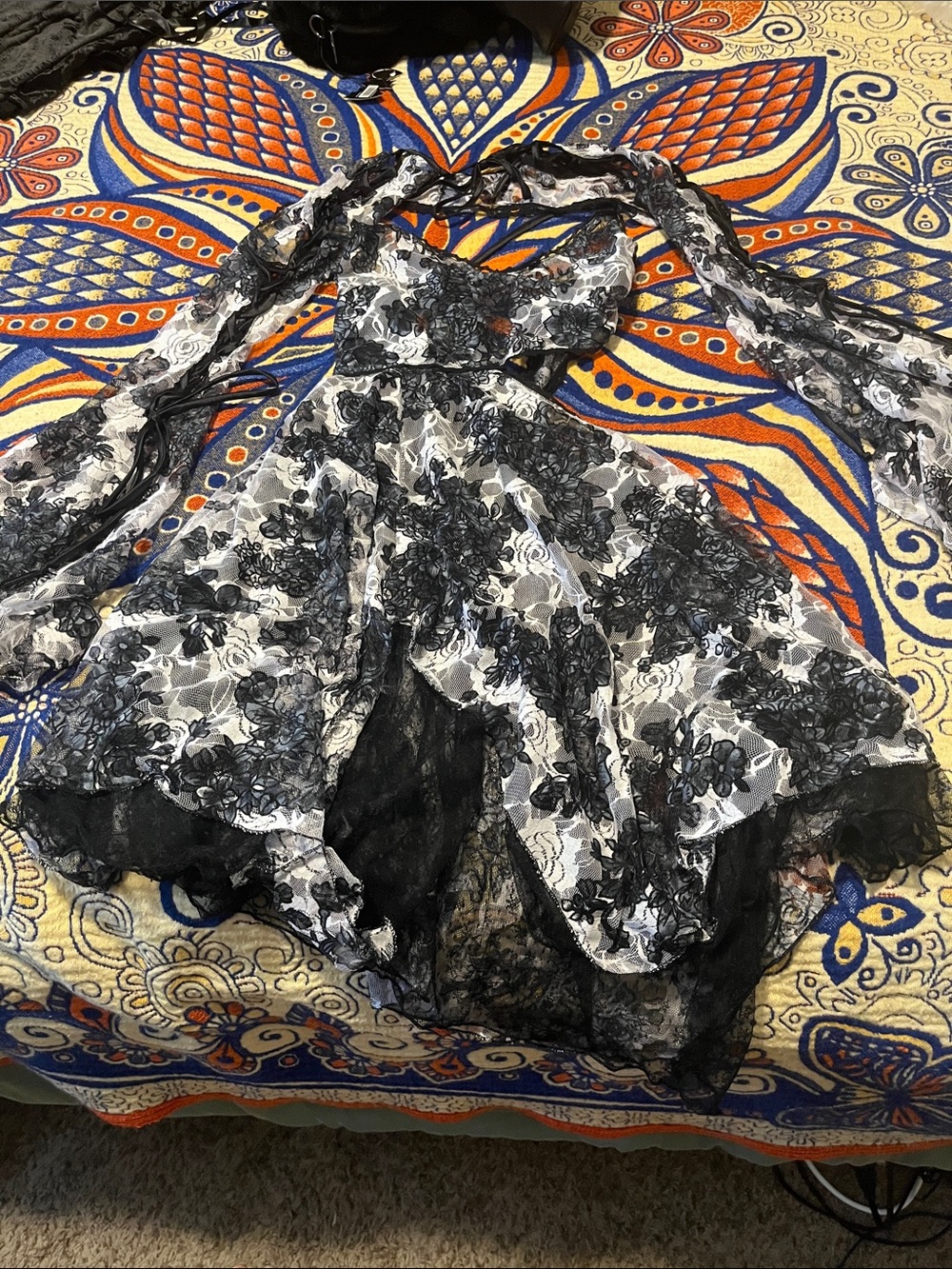 Curren Mood Black and White Floral Lace Halter Dress with detachable shrug